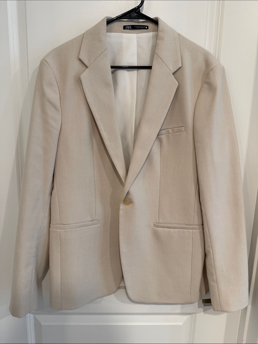 Zara Men Beige Single-Button Blazer